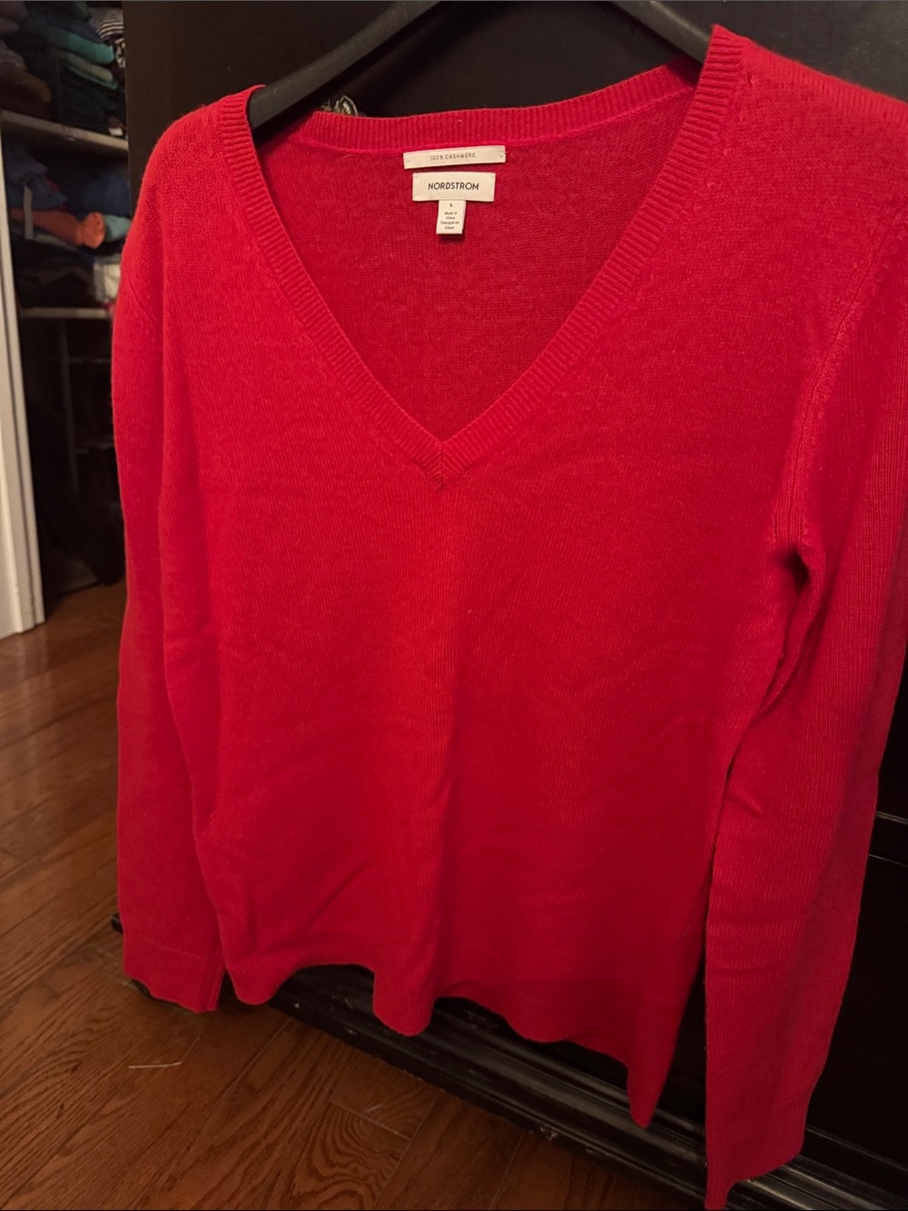Nordstrom Red Cashmere V-Neck Sweater